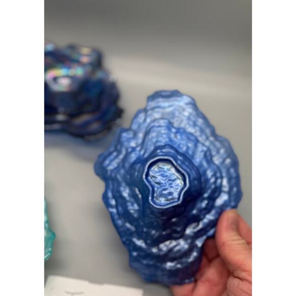 Four Vietri Ostrica Art Glass Oyster Shell Teal Blue Textured Trinket Dish 6.5” - Picture 8 of 12